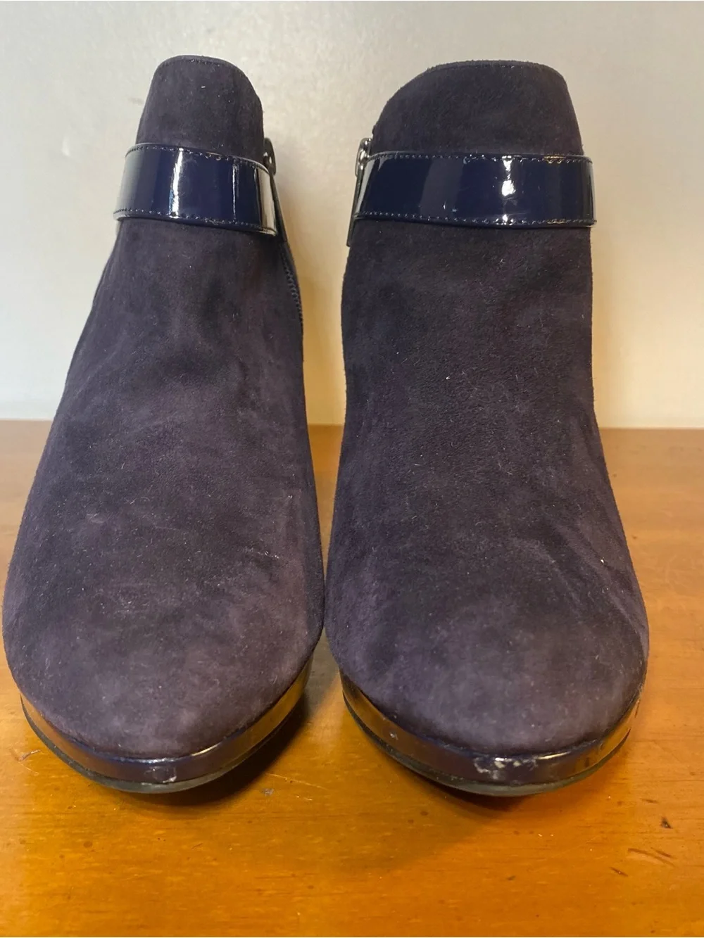 Bandolino Women's 10 Cambria Platform Ankle Booties Navy Blue Suede Stiletto